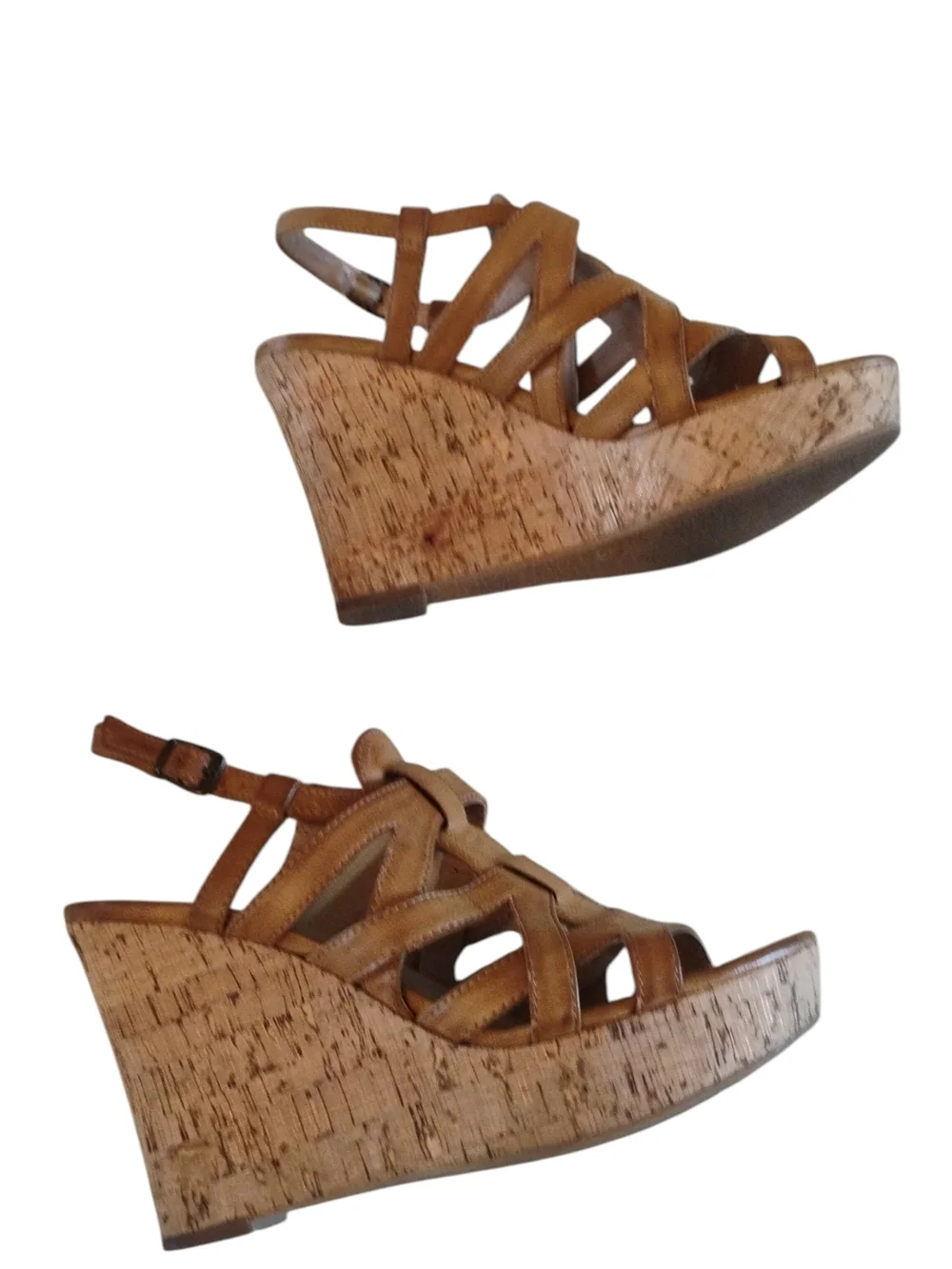 X Appeal Light Brown Strappy Wedge Sandals SZ 8.5